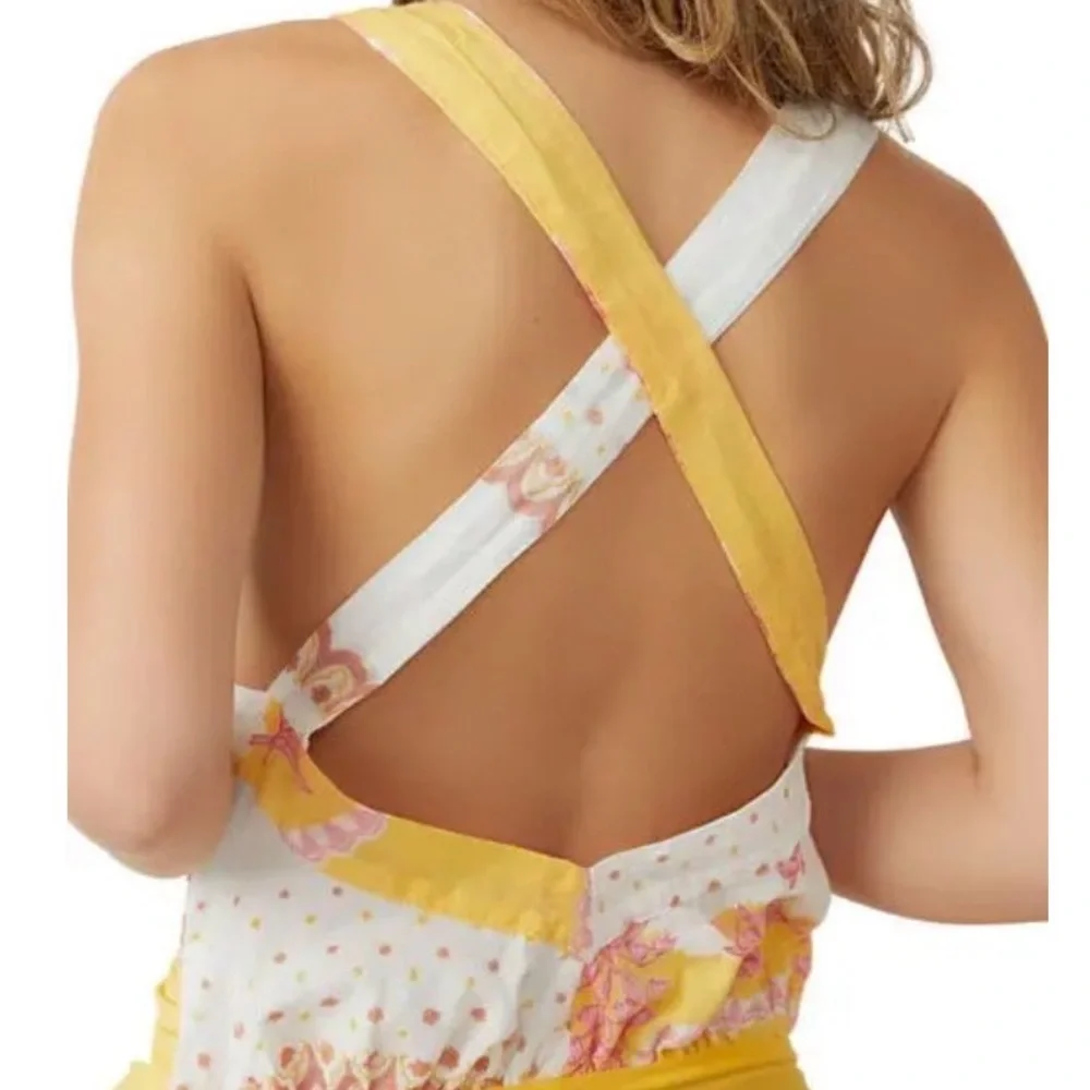 Free People Sweet Thing Mixed Print Bodysuit Marigold Combo Small NWOT - Picture 3 of 7